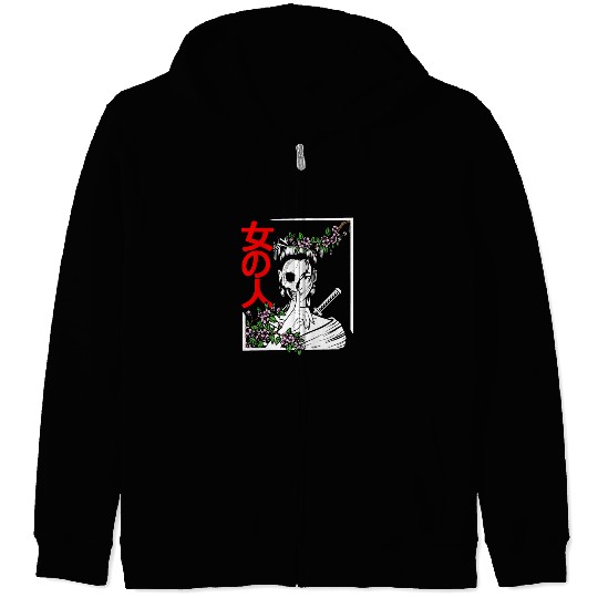 Japanese Samurai Floral Warrior Flower Woman Zip Hoodies