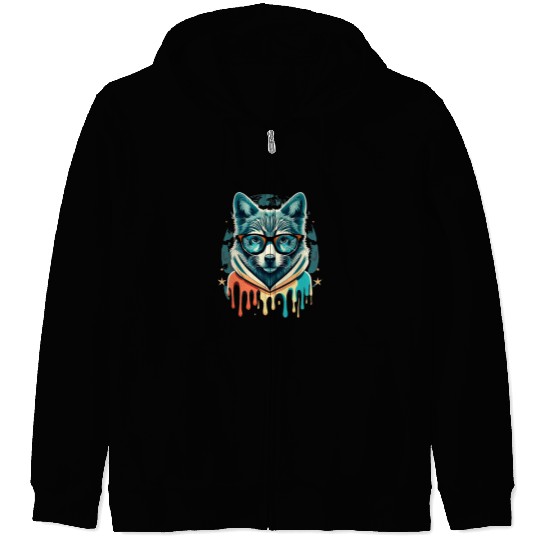 Hipster Wolf Drip Zip Hoodies