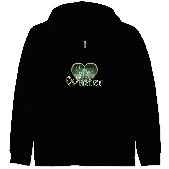 Winter Heart Evergreen Retro Sunset Zip Hoodies
