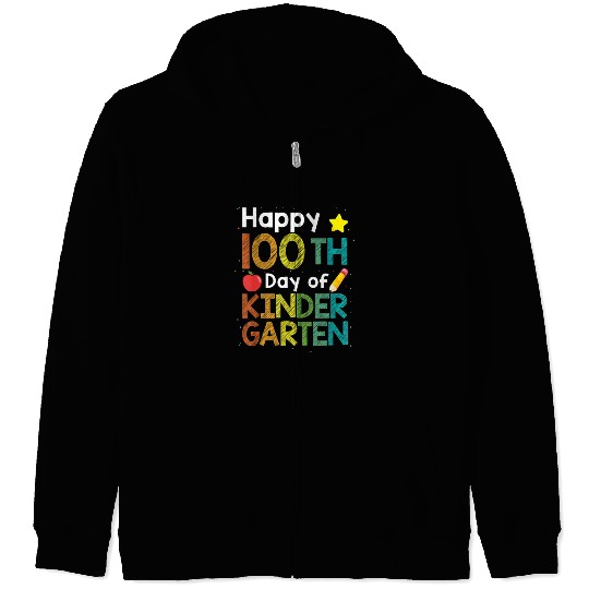 Cute 100 Days Of Kindergarten Teacher Colorful Zip Hoodies