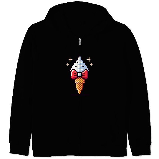 Whimsical 8-Bit Ice Cream: Retro Bow Tie Delight Zip Hoodies