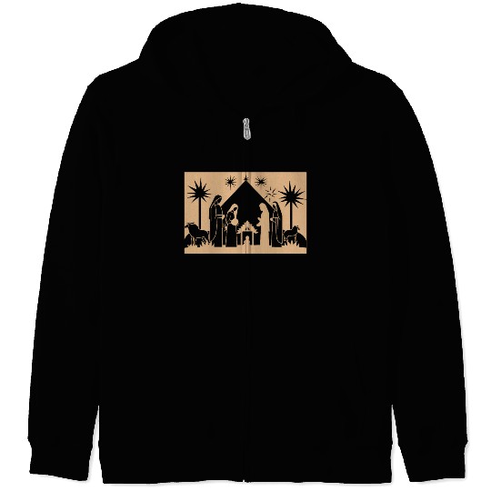 Nativity Scene with Mary Joseph Baby Jesus Zip Hoodies