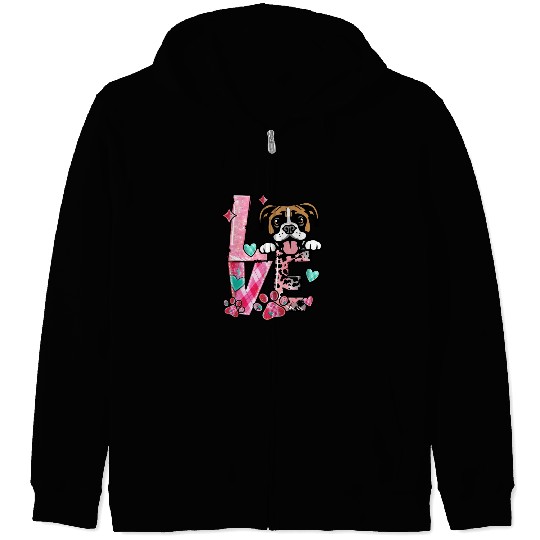 Boxer Dog I Love My Dog Valentines Day Zip Hoodies