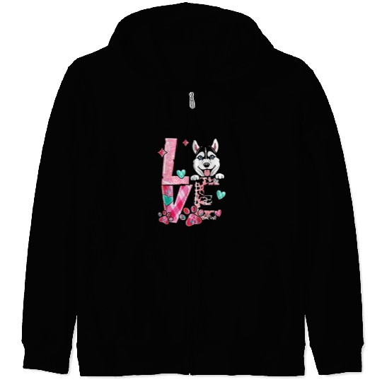 Husky Dog I Love My Dog Fur Baby Valentines Day Zip Hoodies