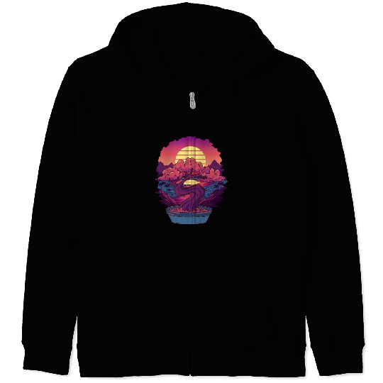 Bonsai Tree and The Rising Sun In Japan Design T-S Zip Hoodies