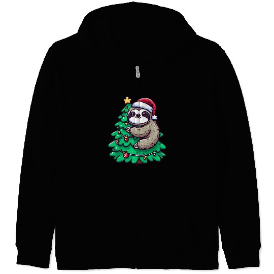 Christmas Sloth - Relaxing on the Christmas Tree Zip Hoodies