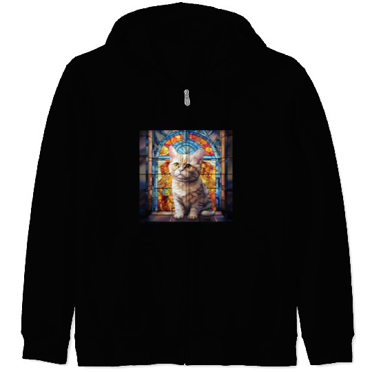 British Shorthair kitten in stained glass Zip Hoodies