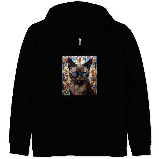 Siamese kitten in stained glass Zip Hoodies