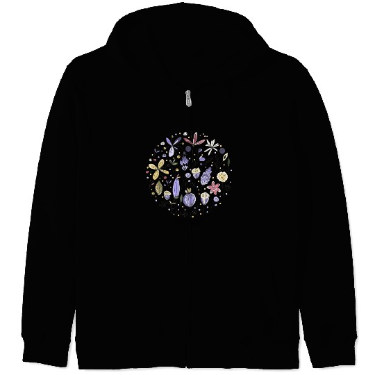 White Natural Flower Zip Hoodies