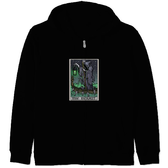 The Hermit Tarot Card Gothic Halloween Grim Reaper Zip Hoodies