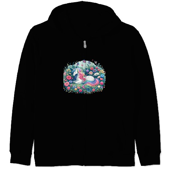 Botanist Unicorn in a Magical Garden Zip Hoodies