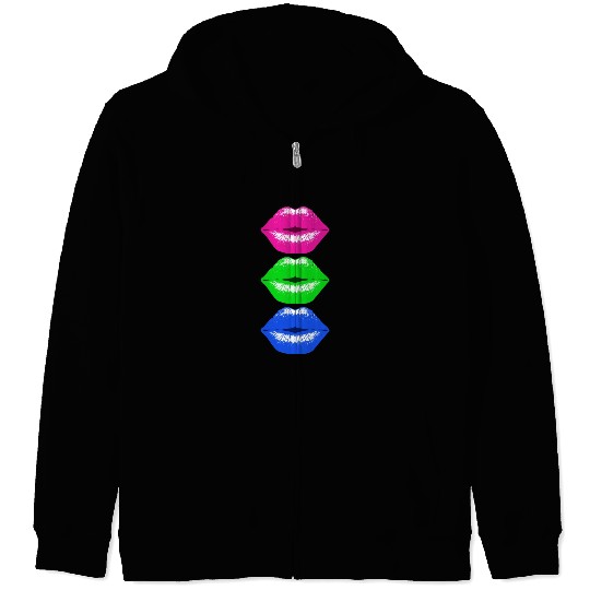 3 Kissing Lips Neon Colors Zip Hoodies