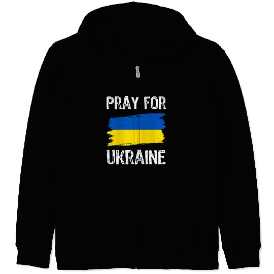 Pray For Ukraine With Ukrainian Flag Zip Hoodies