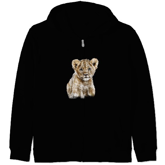 Baby Lion Cub Watercolor Painting Portrait Zip Hoodies