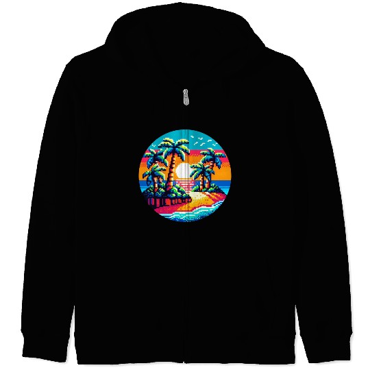 Pixel Palms: Tropical Serenity Zip Hoodies