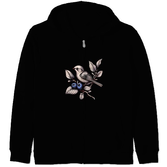 Bird on a Blueberry Branch Zip Hoodies