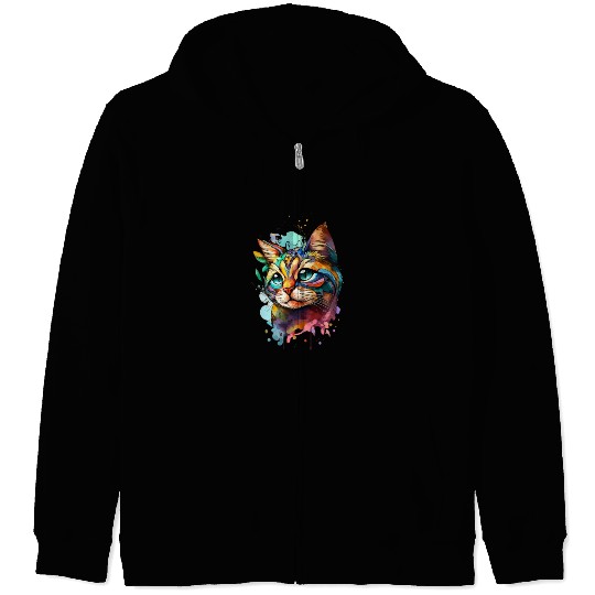 Splash Baby Cat Art, Cat Lover, Colorful Cat Zip Hoodies