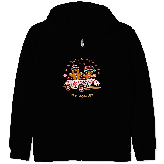 Rollin' With My Homies Vintage Gingerbread Men Zip Hoodies