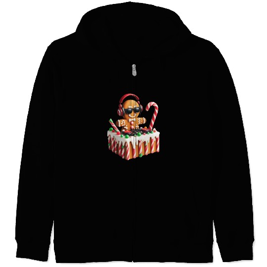 Gingerbread DJ Booth Christmas Holiday Candy Cane Zip Hoodies