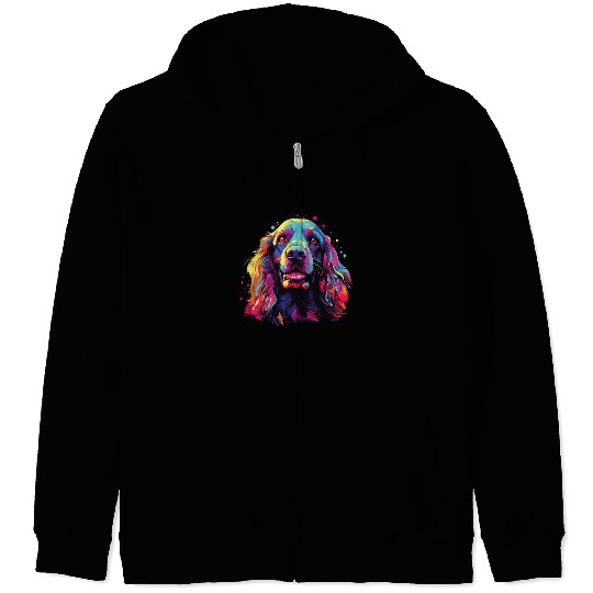 Watercolor Colorful Cocker Spaniel Zip Hoodies