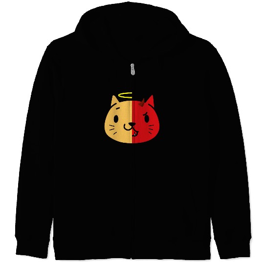 Two Face Cat Angel And Devil Zip Hoodies