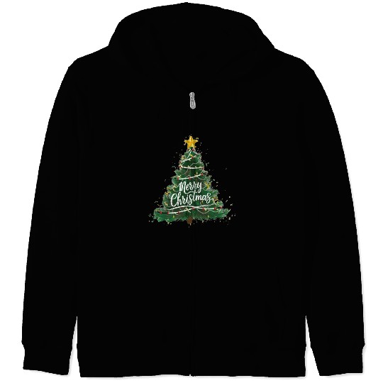 Watercolor Christmas Tree Zip Hoodies