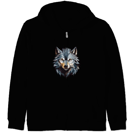 Majestic Wolf Face Illustration Zip Hoodies