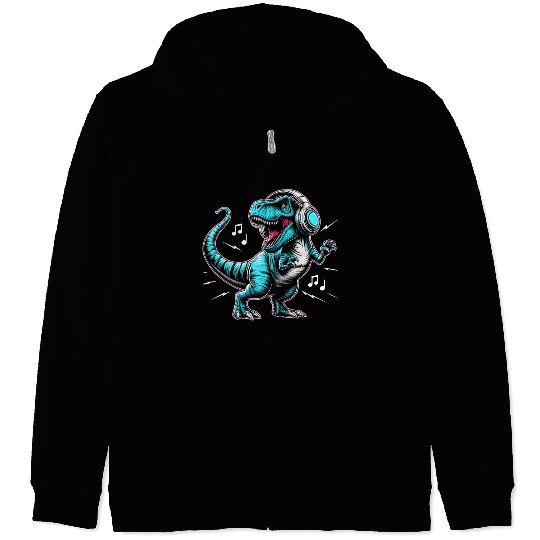 Dancing Tyrannosaurus Rex with Headphone Zip Hoodies