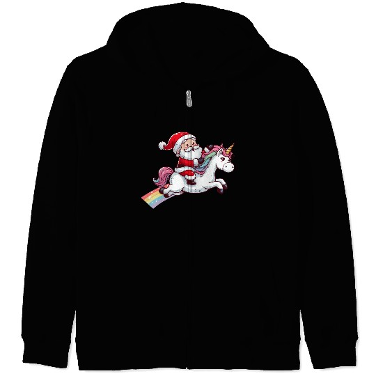 Santa Riding Unicorn Zip Hoodies