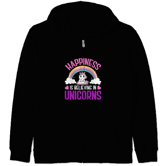 Happiness Is Believing In Unicorns Zip Hoodies
