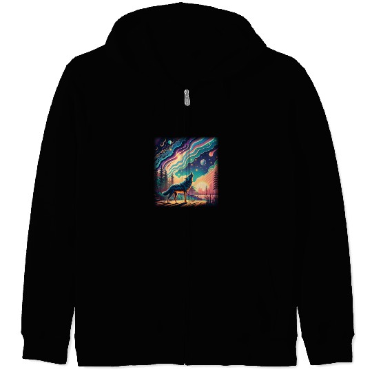Majestic Wolf Howling At The Eclipse Zip Hoodies
