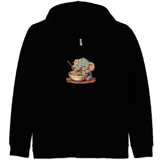 Cute Elephant Eats Ramen Noodles Elephant Ramen Zip Hoodies