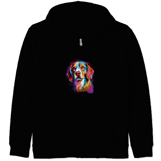Watercolor Colorful Beagle Zip Hoodies