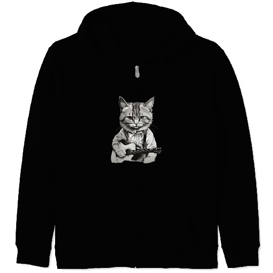 Cat playing guitar - Rock cat Zip Hoodies