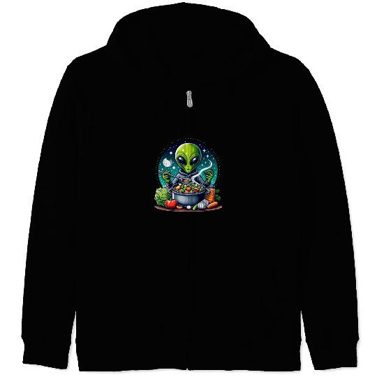 Alien chef cooks vegetable soup Zip Hoodies