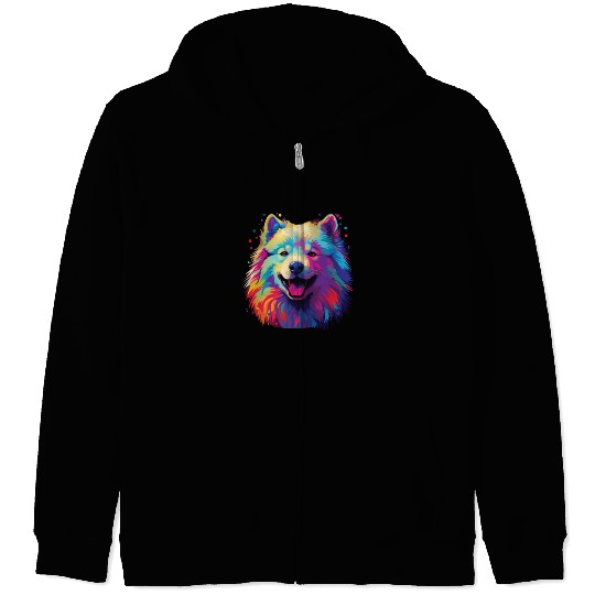 Watercolor Colorful Samoyed Zip Hoodies