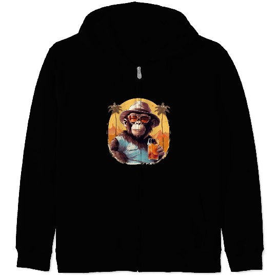 Cool Monkey With Drink Funny Animals Chimpanzee Zip Hoodies