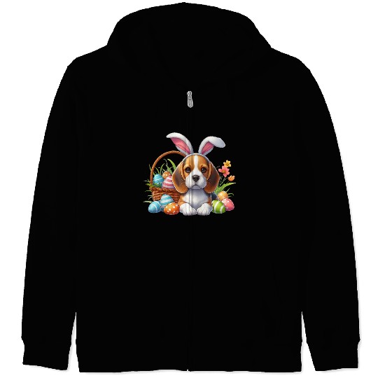 Beagle with bunny ears and easter eggs Zip Hoodies