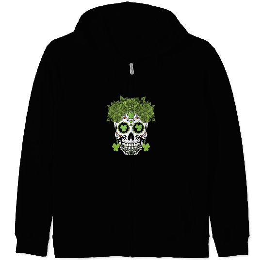 St Patrick's Day Dia De Los Muertos Shamrock Zip Hoodies