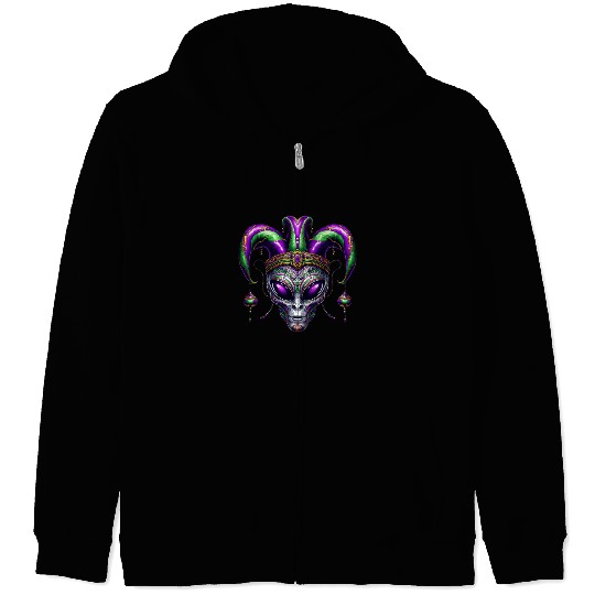 Mardi Gras alien with a fool's hat Zip Hoodies