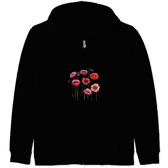 Poppies, spring bloomers, summer, flower, vintage. Zip Hoodies