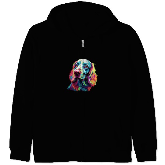 Watercolor Colorful English Setter Zip Hoodies