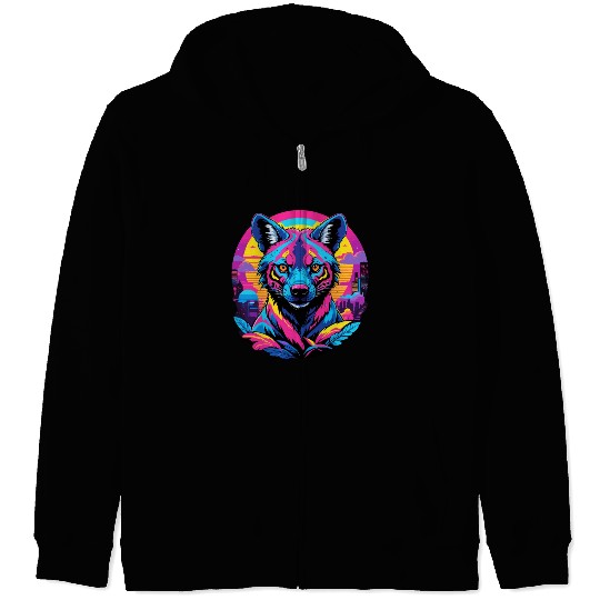 Neon Wild - Urban Hyena Portrait Zip Hoodies