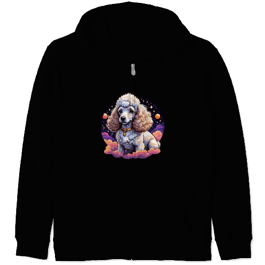 Celestial Poodle in Space Illustration Zip Hoodies