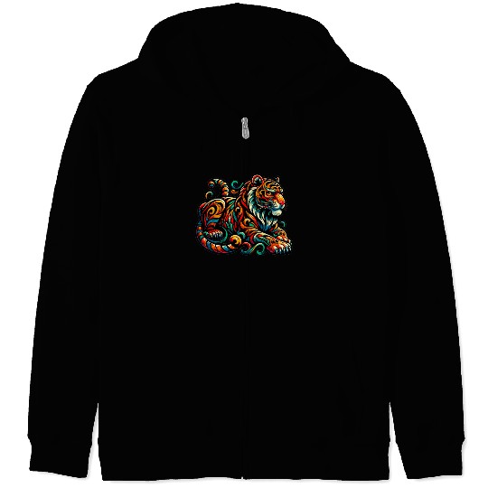 Tiger Tattoo Tribal Chinese Zodiac Zip Hoodies