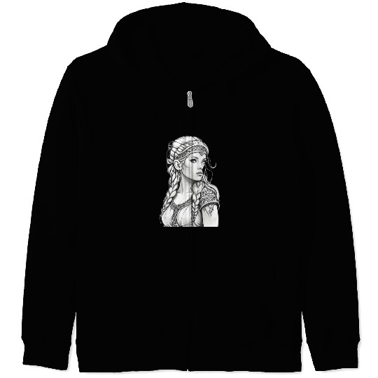 Viking female hairstyles grayscale Zip Hoodies