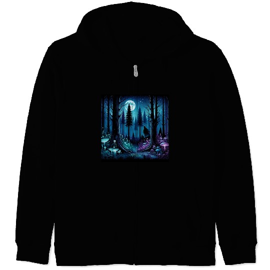 Mystic Moonlit Enchanted Forest Zip Hoodies