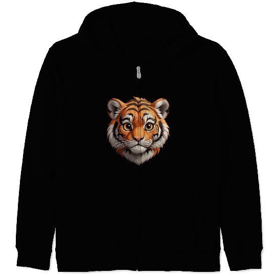 Whimsical Wild Cub - Playful Tiger Zip Hoodies