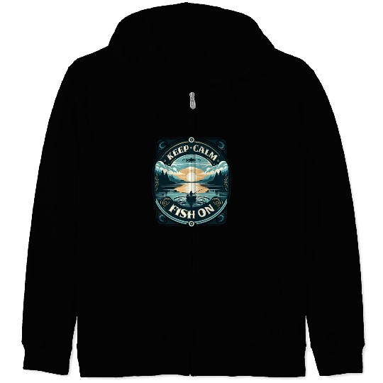 Serene Fisherman's Sunrise - Keep Calm and Fish On Zip Hoodies