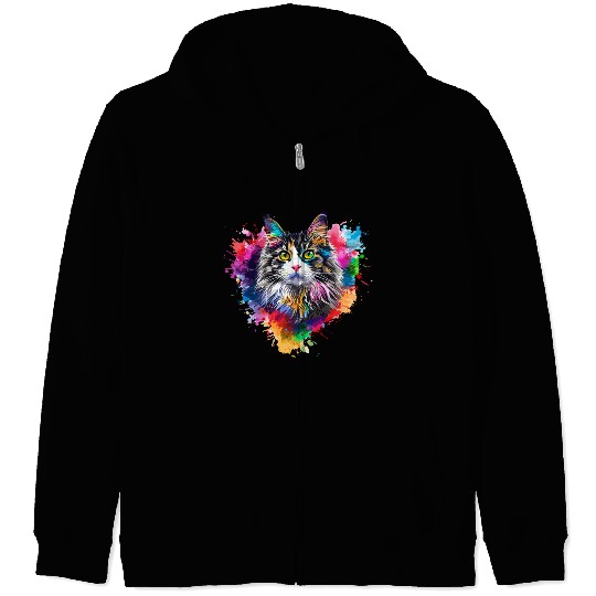 Colorburst Whiskers Rainbow Heart Zip Hoodies